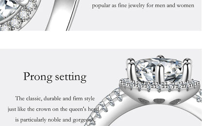 PERFANY 2/3CT Moissanite Ring for Women S925 Pure Silver Plated 18K White Gold Diamond Wedding Ring Luxurious Wedding Jewelry