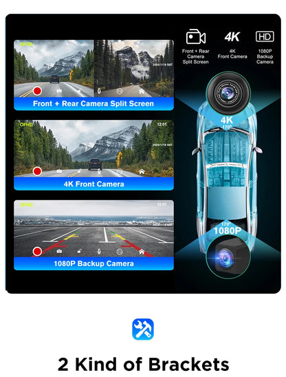 Junsun 9 inch Car DVR 4K Dash Cam Wireless Carplay for Apple Android Auto Dual Lens Video Recorder Dashboard Monitor FM BT AUX