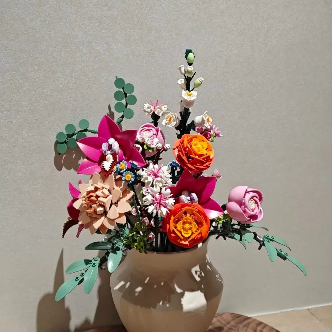 Creative 8 bouquets of eternal flowers, roses, orchids, succulents, building blocks, bonsai toys, gifts for girls and children
