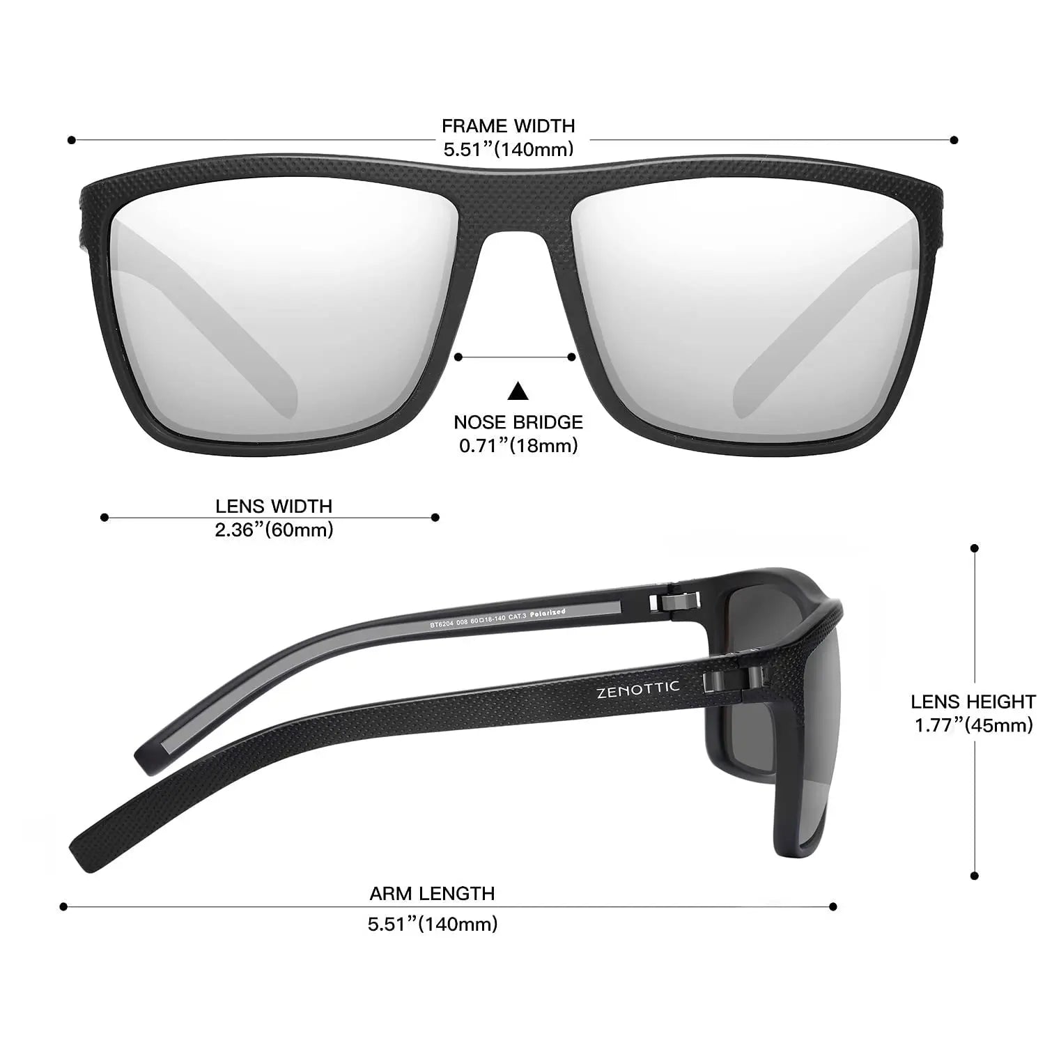 ZENOTTIC Polarized Sunglasses for Men Shades Lightweight TR90 Frame UV400 Protection Square Outdoor Travel Driving Sun Glasses
