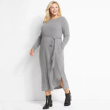 Women Ribbed Knit Dress Casual Straight Dress Plus Size Tie Waist Large Size Elegant Autumn Dress 5XL 6XL 