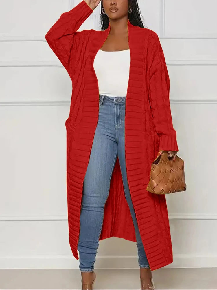 Plus Size Women's Sweater Fashion Casual Cardigan Solid Colour Knitted Sweater Cardigan with Pocket Autumn and Winter Best