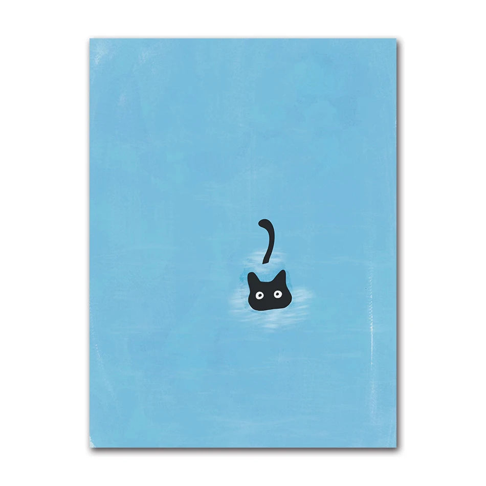 Cute Cats Pop Illustration Prints Canvas Painting Aesthetic Wall Art Pictures Home Room Dec Abstract Black Cat Drawing Poster