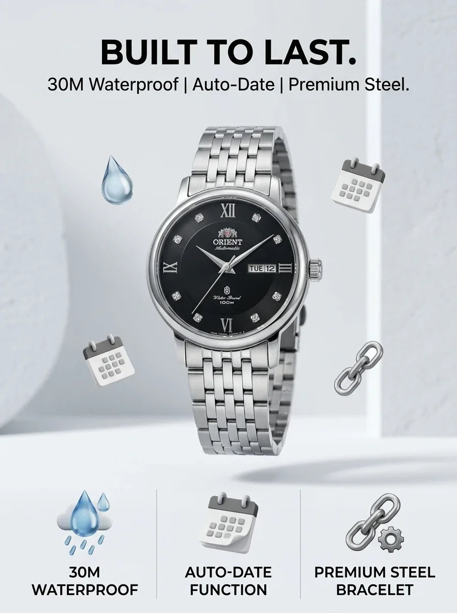 Relógio feminino automático bicolor calendário duplo em aço inoxidável