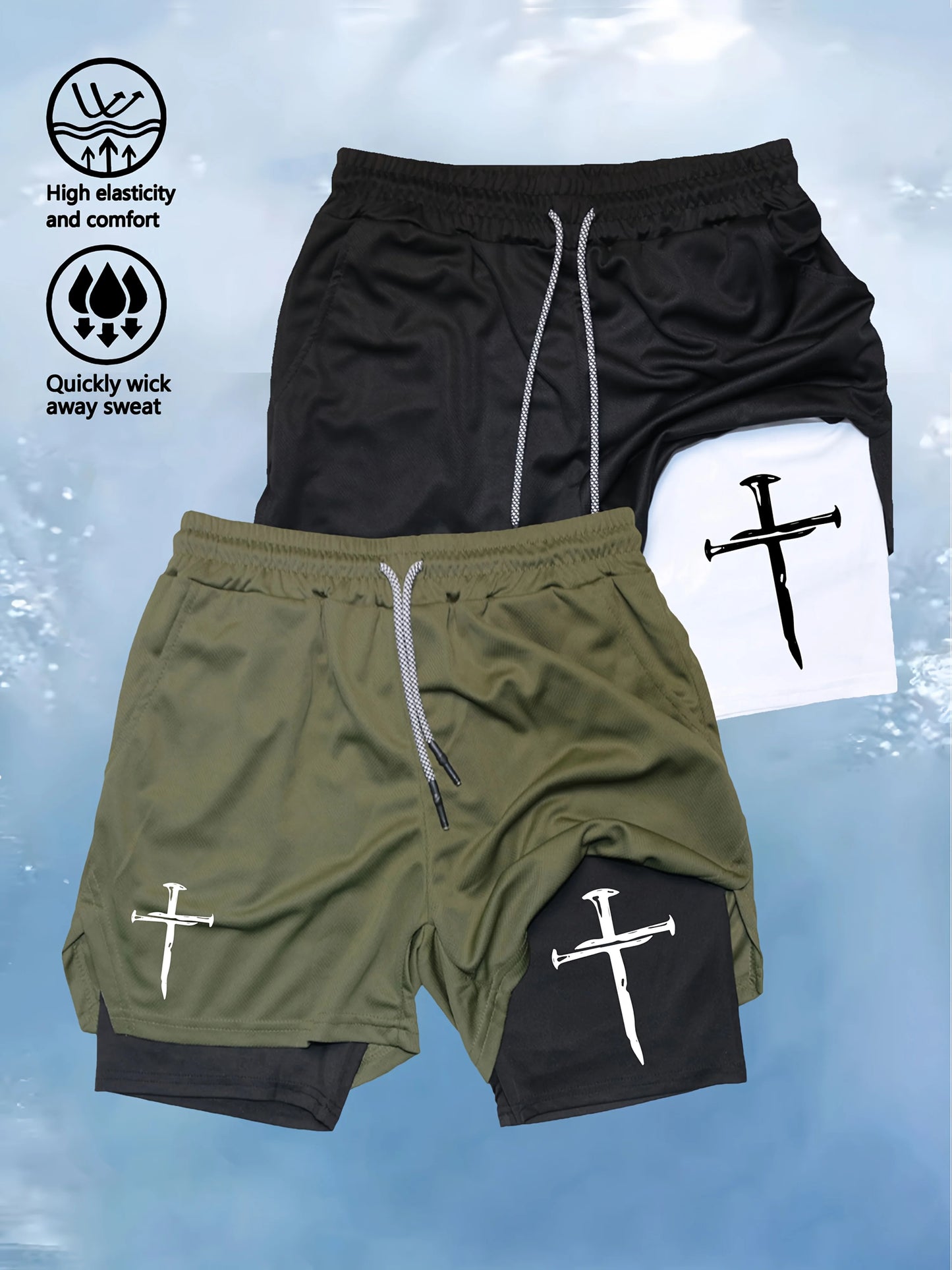 Quick-Dry Men's Training Shorts Elastic Waistband Drawstring Breathable Moisture-Wicking Athletic Shorts