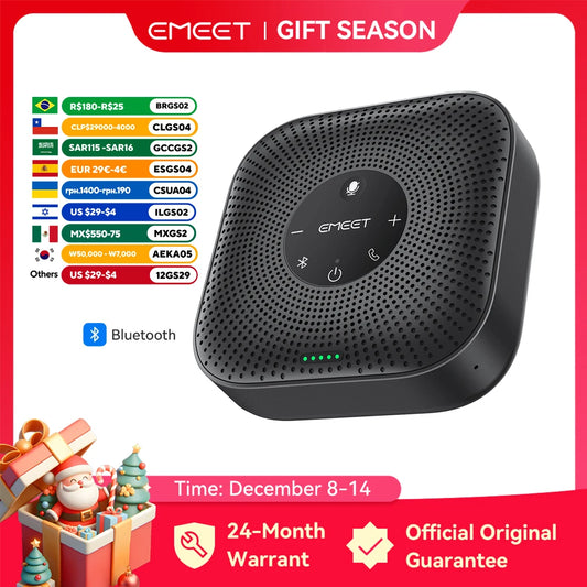 EMEET Speakerphone Wireless Conference Speaker 360° Voice Pickup Meeting Microphone With 4 Noise Cancelling Mics for Office/Home