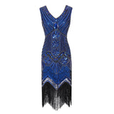 Vestido vintage Mandylandy para mujer, estilo retro de los años 20, estilo Gran Gatsby, con lentejuelas, sin mangas, para fiesta de baile, graduación y dobladillo con borlas.