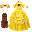 Kids Belle Cosplay Party Princess Dress Beauty Beast Princess Clothes Halloween Event Festival Party Flowers Print Costume