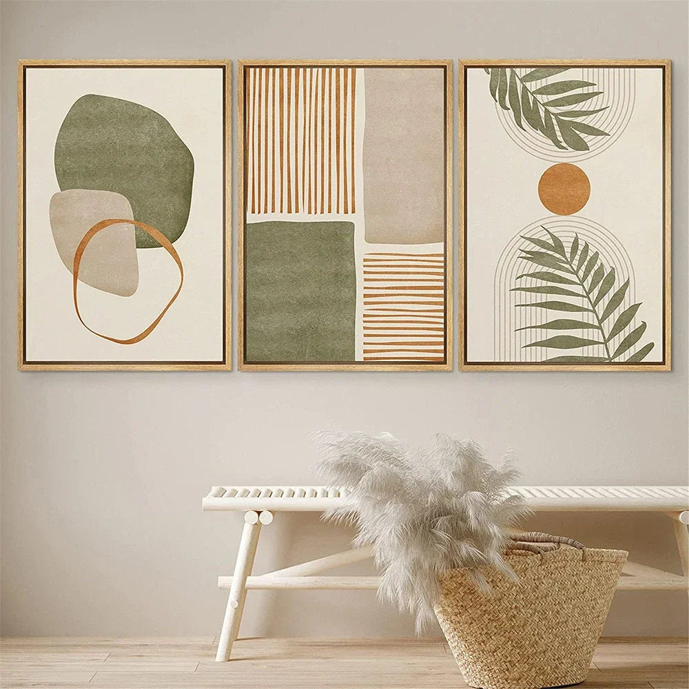 Simple Style Canvas Print Posters Wall Art Painting Set of 3 Tropical Leaves Abstract Shapes Illustrations Modern Art Boho Decor