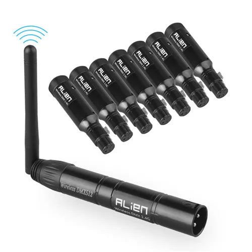 Alien recarregável 2.4g ism sem fio dmx 512 dfi controlador xlr receptor transmissor para discoteca dj festa bar dmx palco par luz