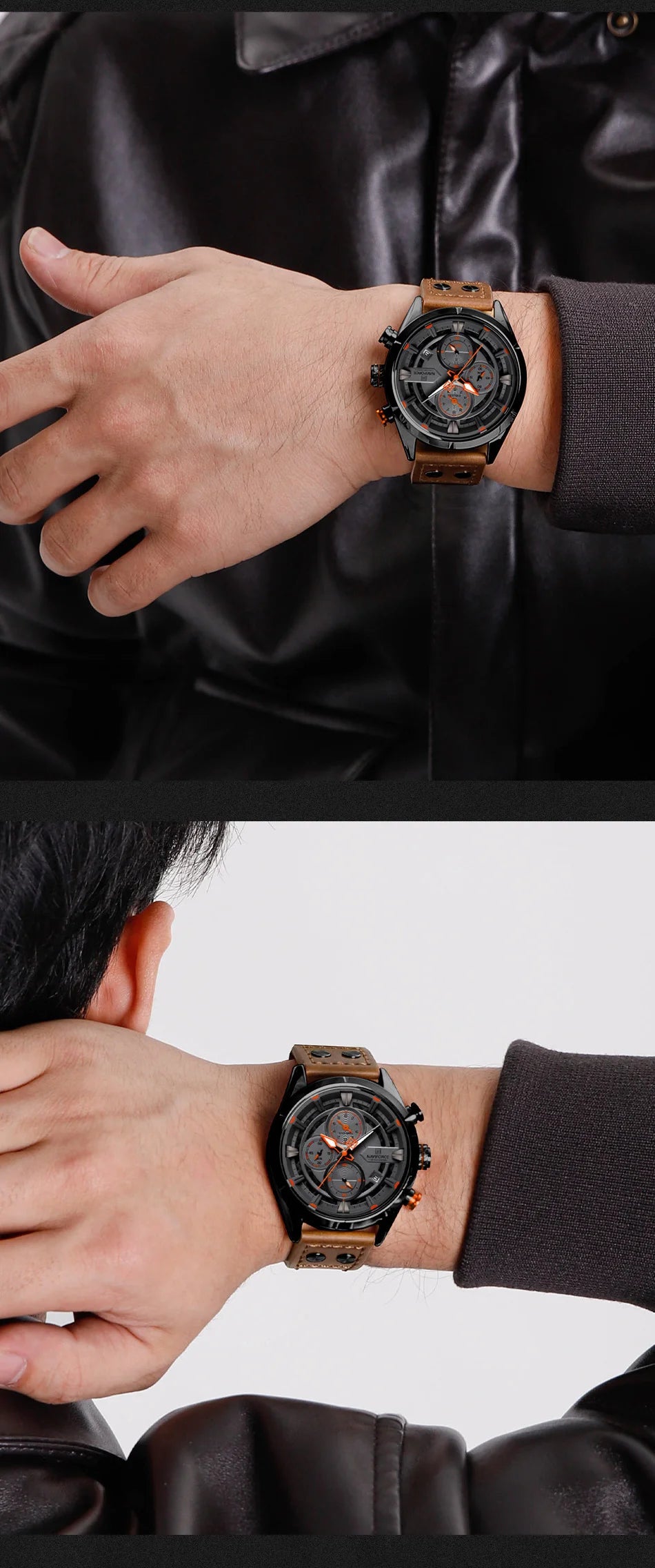 NAVIFORCE Men Casual Watch Fashion Luxury Waterproof Genuine Leather Strap Male Chronograph Quartz WristWatch Relogio Masculino