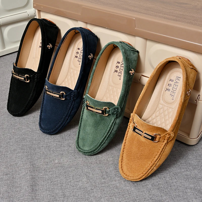 YRZL Men's Loafers Big Size 48 Soft Driving Moccasins High Quality Flats Genuine Leather Slip-on Suede Loafers for Men