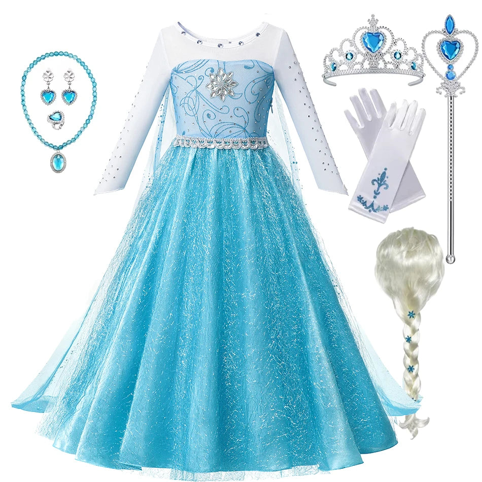 Fantasia de Verão das Rainhas Elsa e Anna – Vestido de Princesa para Meninas e Crianças Pequenas – Ideal para Halloween, Cosplay e Festas (Para 2 a 10 Anos)