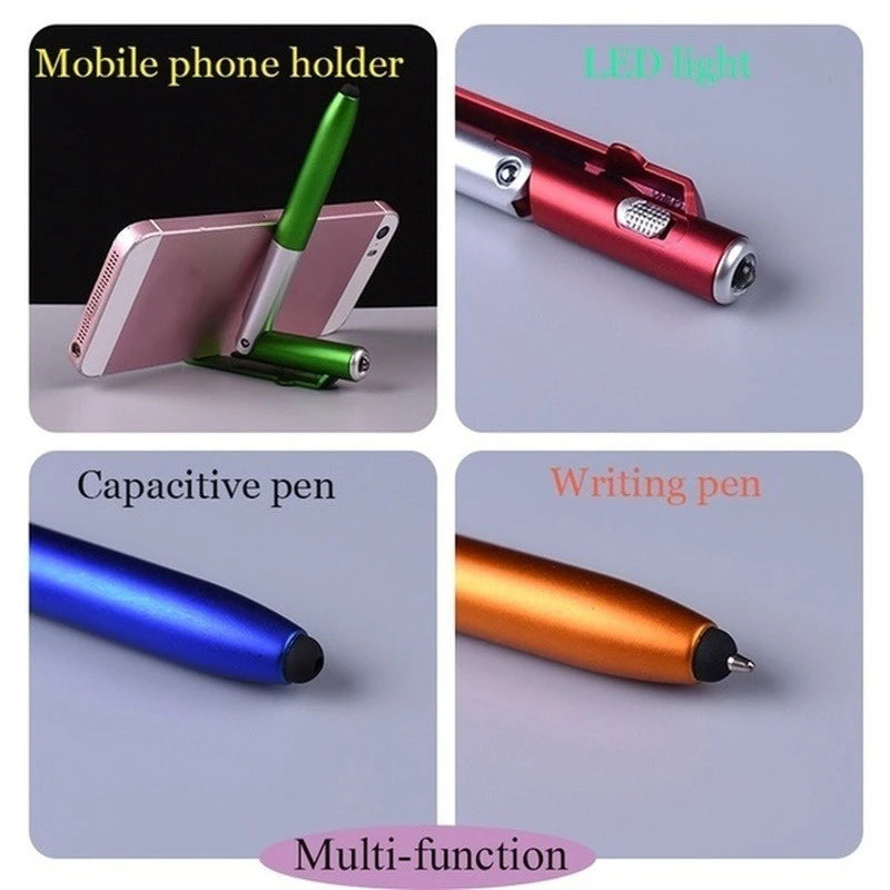 Newest 4-In-1 Multifunction Ballpoint Pen LED Light Fold Phone Holder Night Read Writing Pencil Office School Student Stationery