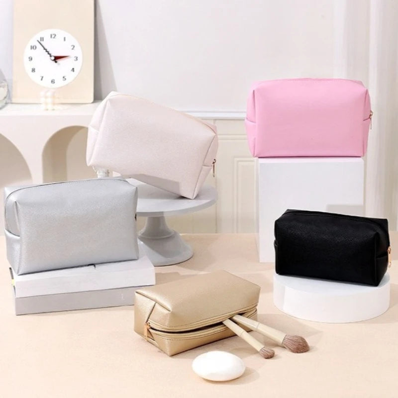 Solid Color Cosmetic Bags for Women Travel Portable Makeup Storage Bag Zipper Toiletry Pouch
