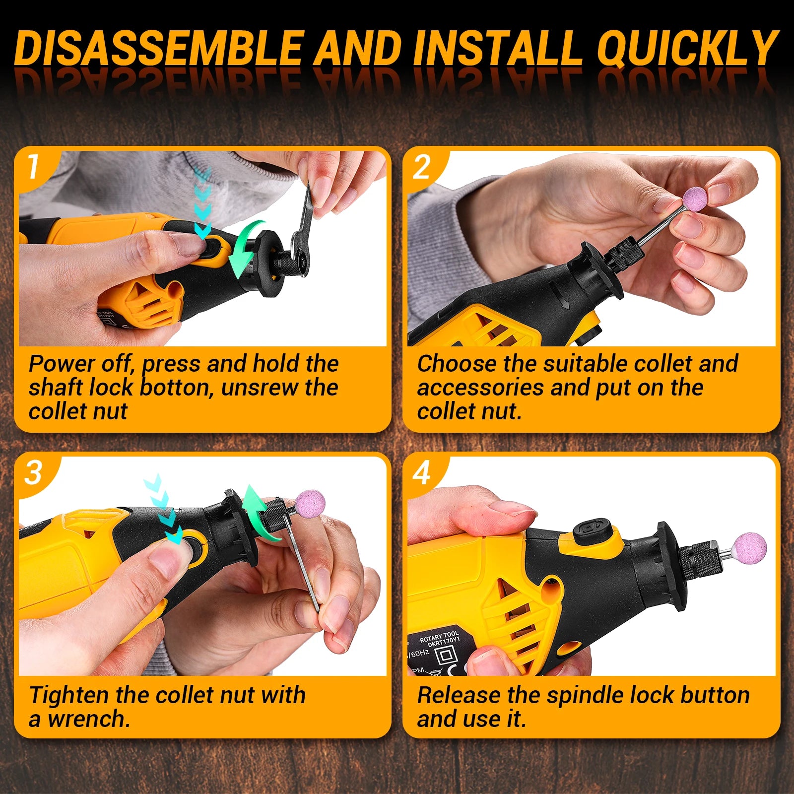 DEKO Kit de herramientas rotativas de 220v, herramientas rotativas manuales eléctricas Mini para madera/Metal, máquina perforadora amoladora eléctrica