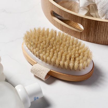 Cepillo de cerdas naturales suave para piel húmeda y seca, cepillo de spa para el cuerpo, masajeador de baño para el hogar