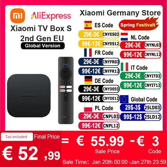 Global Version Xiaomi Mi TV Box S 2nd Gen 4K Ultra HD BT5.2 2GB 8GB Google TV Google Assistant Smart TV Box