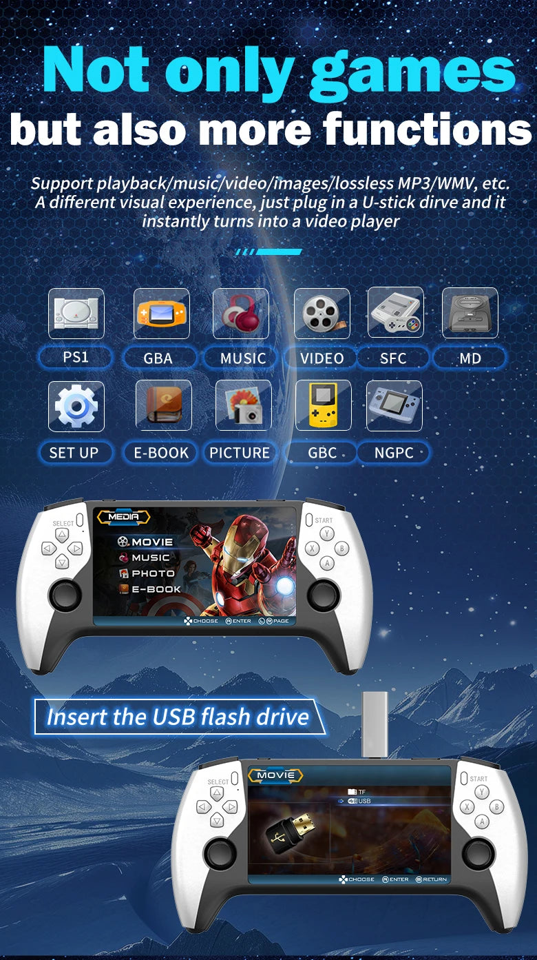 SF3500 Retro Handheld Video Game Console Linux System 5.0 Inch 854*480 IPS Screen 3000mAh Portable Pocket Video Player Games