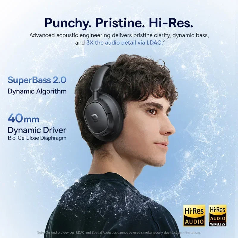 Fone de Ouvido Sem Fio Baseus EH10 NC ANC com Cancelamento de Ruído Híbrido Adaptativo de 45dB, Hi-Res LDAC, Bluetooth 6.0 e 80 Horas de Autonomia