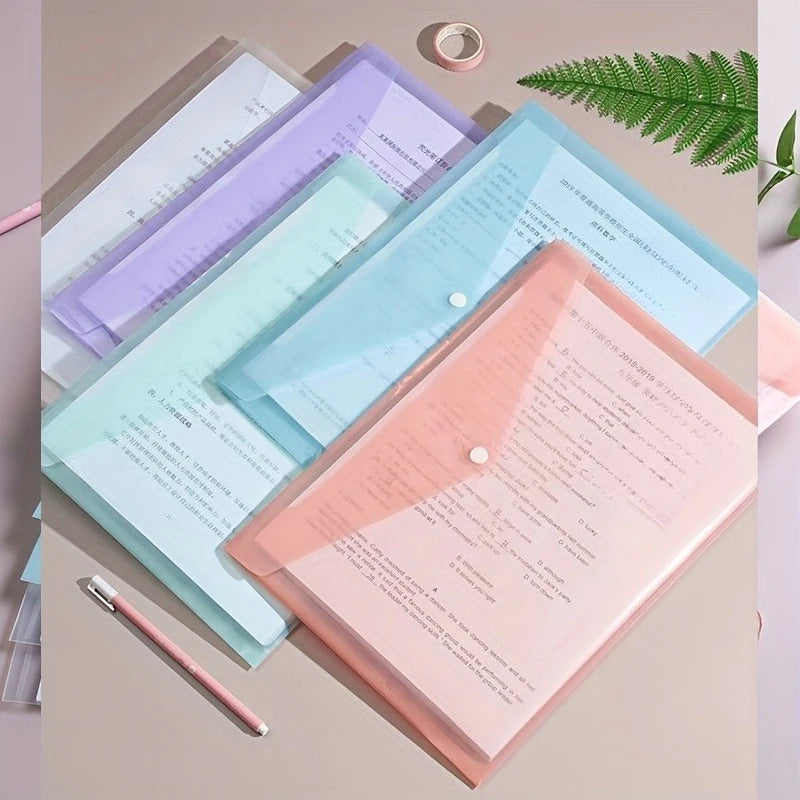 10pcs A4 Transparent Plastic File Folders, Waterproof PP Document Storage Bags - For Student Test Papers & Office Organization