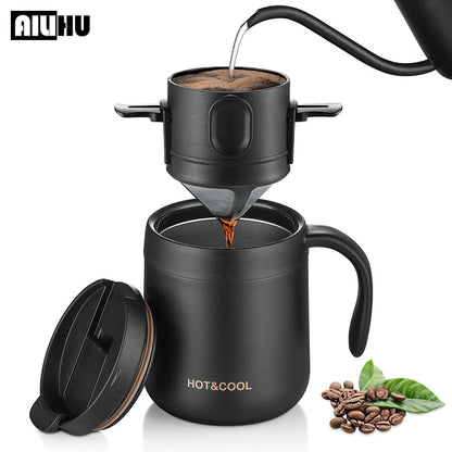 Filtro de café portátil de acero inoxidable 304, soporte para café y té, taza reutilizable, juego de taza de té con gotero, cafetera, utensilios de café