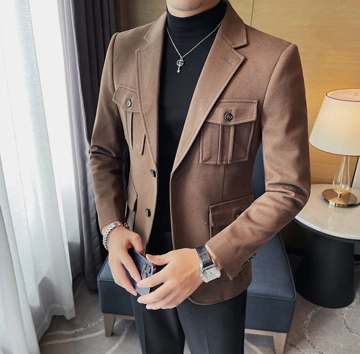 Tweed Men's Suit Jackets Single Breasted Male Blazer Gray Fashion 2024 Luxury Designer Menswear Coat Korean Style Clothes Casual