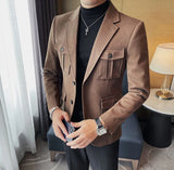 Chaqueta de traje de tweed para hombre, blazer de un solo pecho, gris, moda 2024, abrigo de diseñador de lujo para hombre, ropa de estilo coreano informal