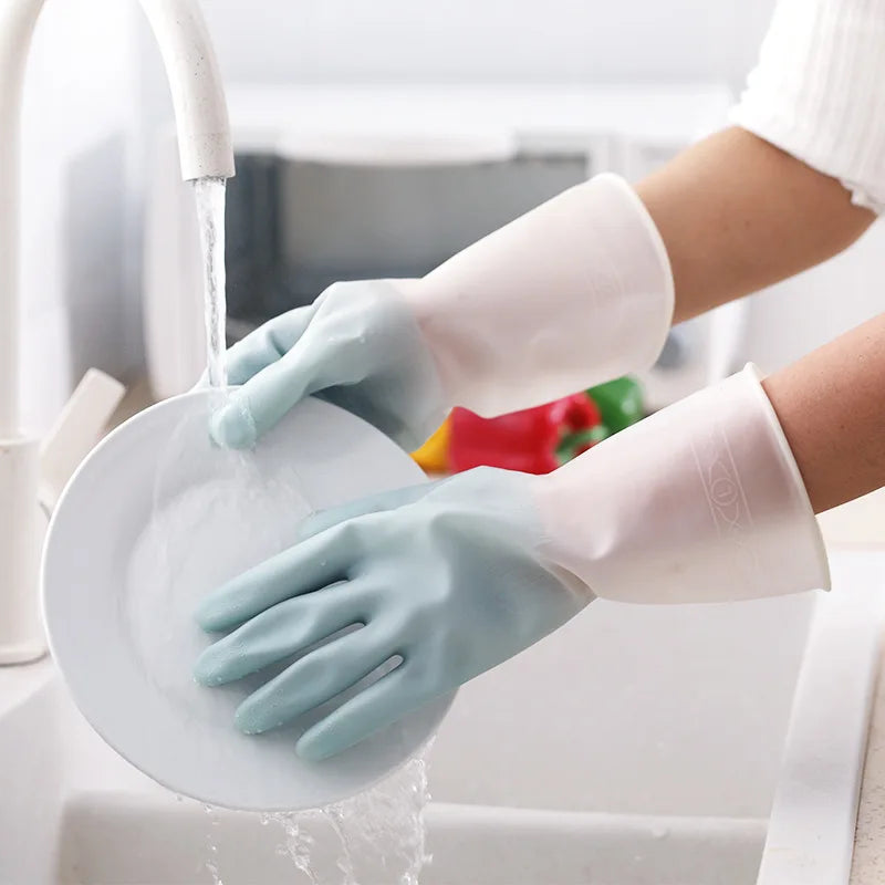 Guantes para lavar platos, resistentes al agua, de goma, finos, de látex, para mujer, #2723