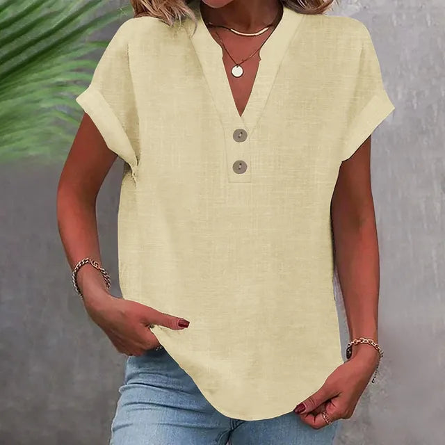 Women's V-neck Shirt, Linen Cotton, Breathable, Monochrome, Basic and Versatile, Casual and Comfortable, Office Tops Summer 2022 