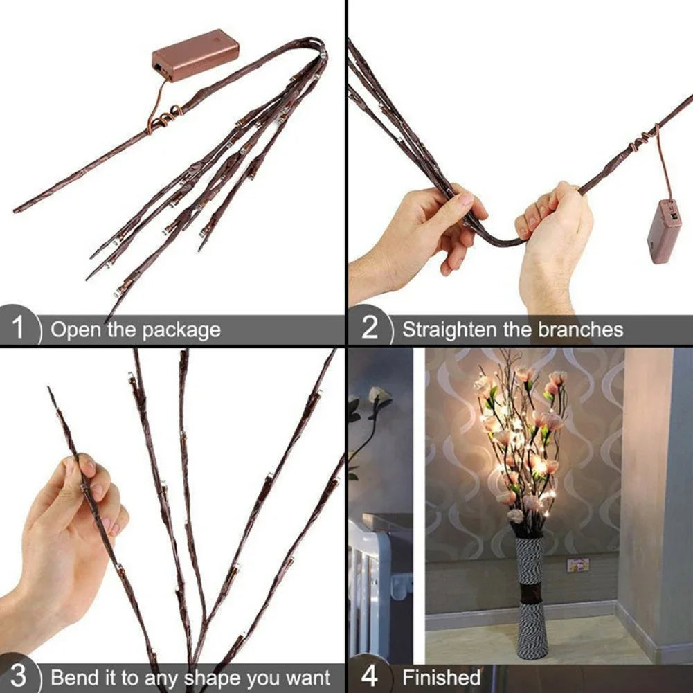 LED Simulated Tree Branch Light Battery Operated 20LEDs Fairy Lights Bendable Willow Branches for Christmas Home Bedroom Decor