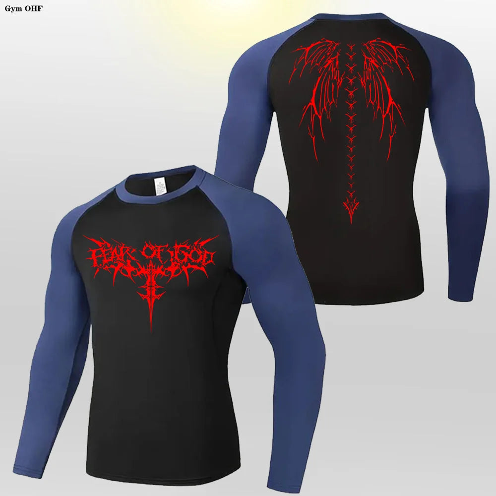 Camiseta de compresión con estampado de anime Y2K para hombre, para correr, de secado rápido, para fitness, gimnasio, transpirable, para deportes, Rash Guard, MMA 
