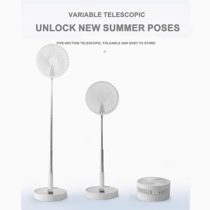 2025 new folding telescopic free adjustment fan charging usb multi-function outdoor portable home desktop floor-standing fan