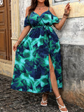 Plus Size Women's Summer Casual Vacation Dress Luxury Floral Print Off the Shoulder Slip Dresses Curve Clothing