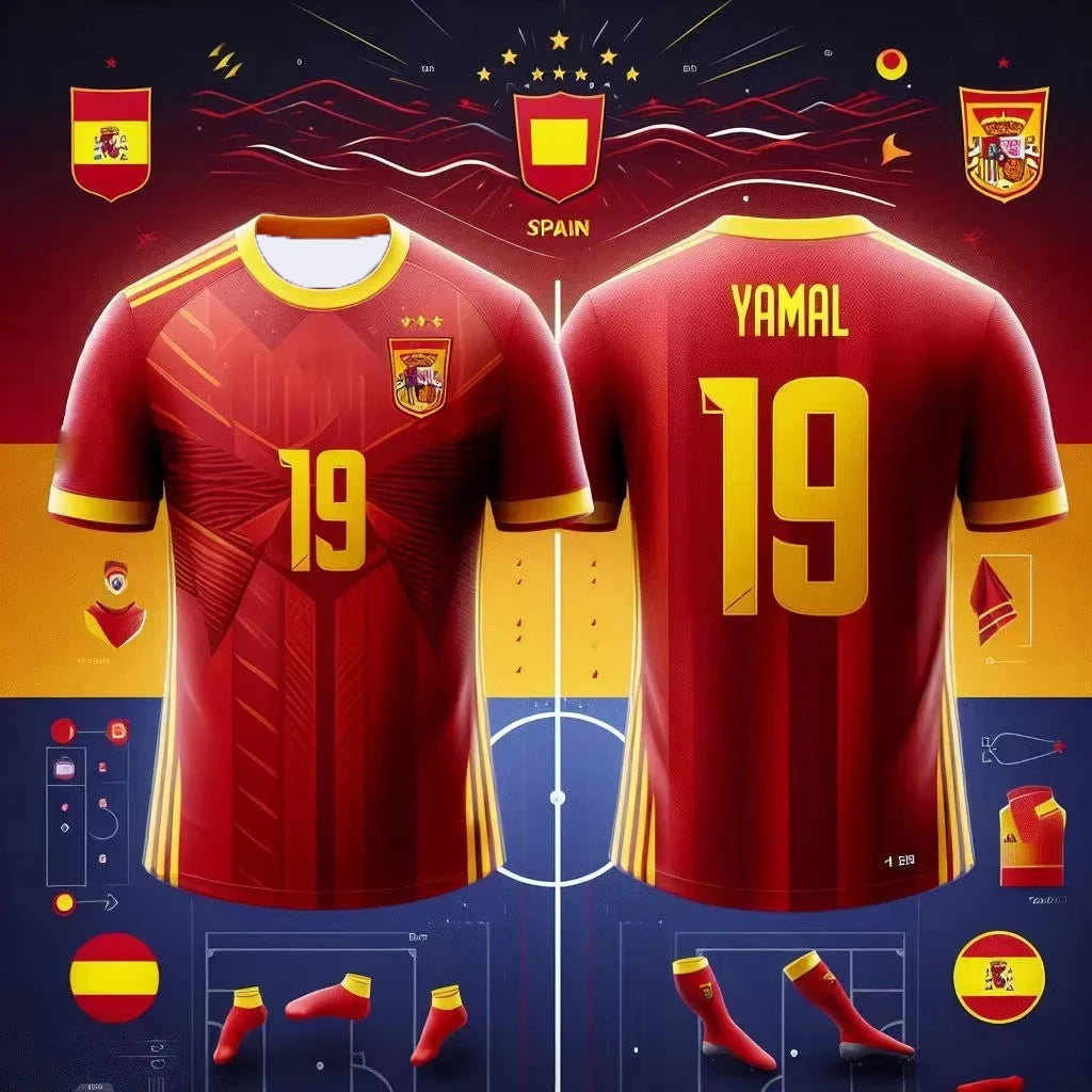 2025 Hot Spain Jerseys Yamal Football Training Jerseys T Shirt 3D Printed Quick Dry Team Large Size Men Tops T-Shirt Clothing