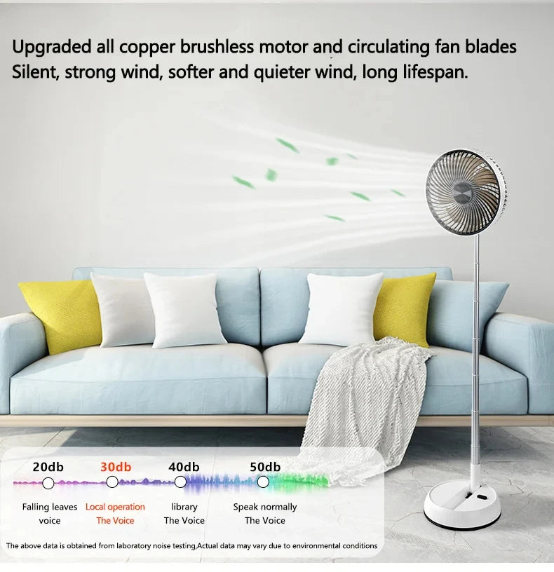 Portable Oscillating Standing Fan with Remote Controller Foldable Desk Fan Rechargeable Battery Powered Pedestal Fan for Camping