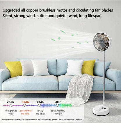 Portable Oscillating Standing Fan with Remote Controller Foldable Desk Fan Rechargeable Battery Powered Pedestal Fan for Camping