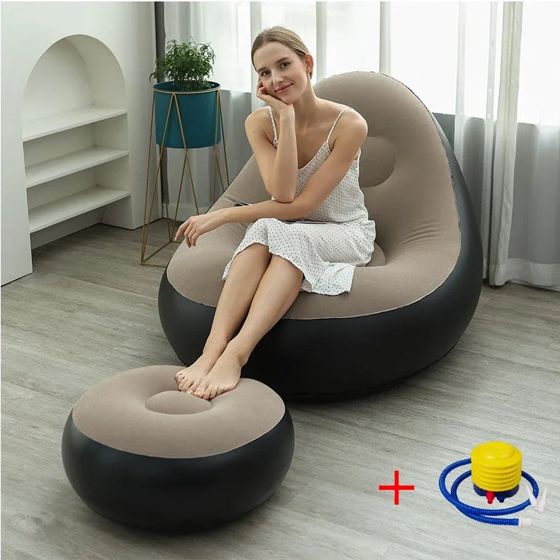 Nuevo sofá Lazy Boy, reclinable, inflable y plegable, para exteriores, con estribos, cómodo y combinado, de terciopelo flocado.