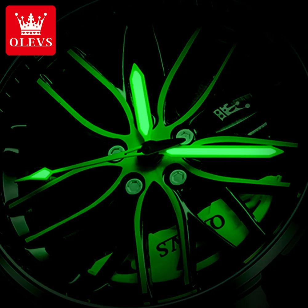Reloj de lujo OLEVS Wheel para hombre, resistente al agua, con llanta giratoria deportiva, de cuarzo, de alta calidad y a la moda, el más vendido.