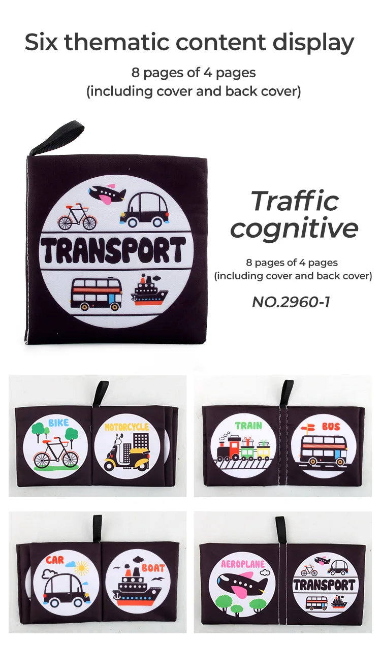 4 Pages Enlightenment Early Learning Books Children Black and White Cloth Book for Kids Montessori Educational Toys