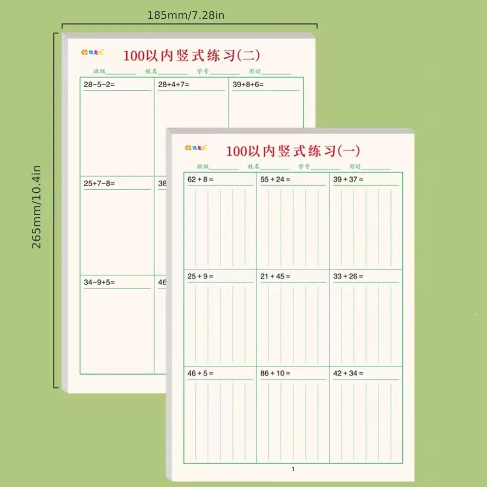 2 books/set Vertical Addition and Subtraction Practice Workbooks within 100 - Math Exercise Books