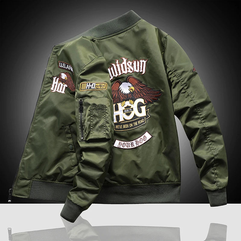 Chaqueta de vuelo de águila, ropa de trabajo para hombre, primavera y otoño, uniforme de béisbol de piloto, traje de vuelo táctico bordado, industria pesada, negro