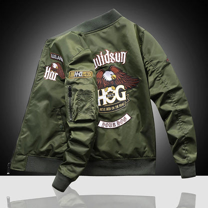 Chaqueta de vuelo de águila, ropa de trabajo para hombre, primavera y otoño, uniforme de béisbol de piloto, traje de vuelo táctico bordado, industria pesada, negro