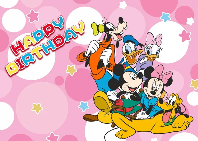 Disney Cartoon Theme Photography Background, Mickey, Minnie Mouse, Baby Shower, Happy Birthday, Gender Reveal, Banner for Children, 1Set 