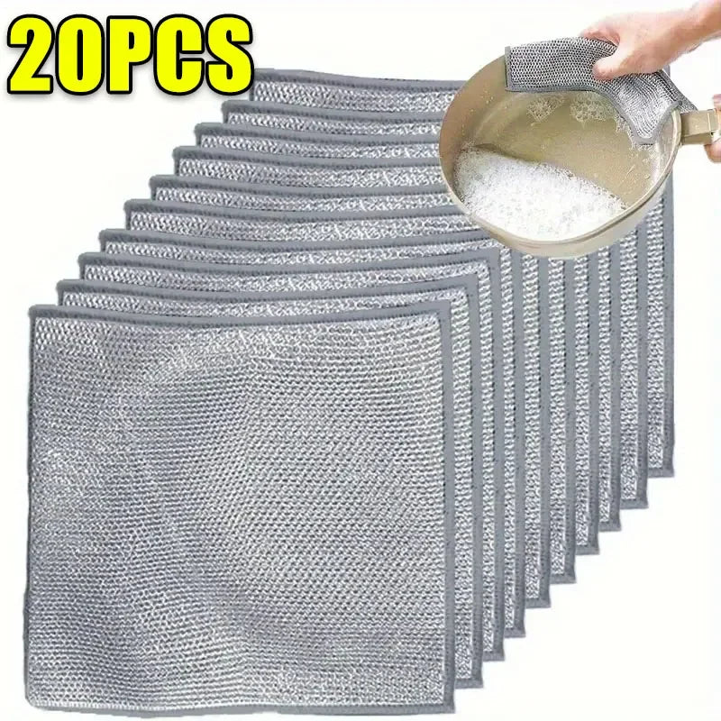 Pano de Limpeza de Arame Dupla Face, Trapos De Metal Grosso, Trapos De Prata, Prato De Cozinha, Panela, Panos De Lavagem, Toalha, Ferramentas Limpas, 5 Pcs, 20Pcs