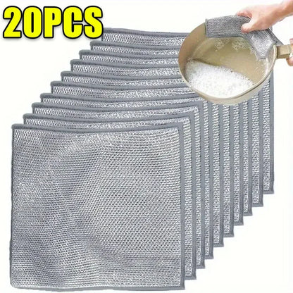 Pano de Limpeza de Arame Dupla Face, Trapos De Metal Grosso, Trapos De Prata, Prato De Cozinha, Panela, Panos De Lavagem, Toalha, Ferramentas Limpas, 5 Pcs, 20Pcs