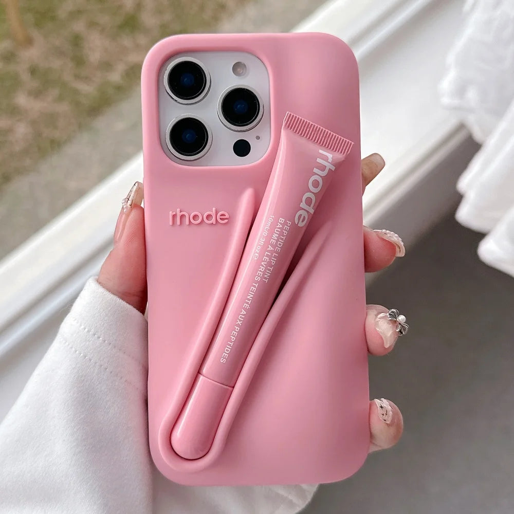 Rhode Case For iPhone 12 13 14 15 16 Pro Max Plus 17 Air Portable Lip Gloss Holder Lipstick Silicone Soft Bumper Cover Lip Glaze