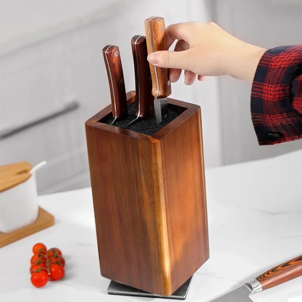 Magnetic Rotating Wood Knife Holder  360° Rotatable Knife Block For  Kitchen Knives Storage With Anti Slip Pad Wood Knife Board