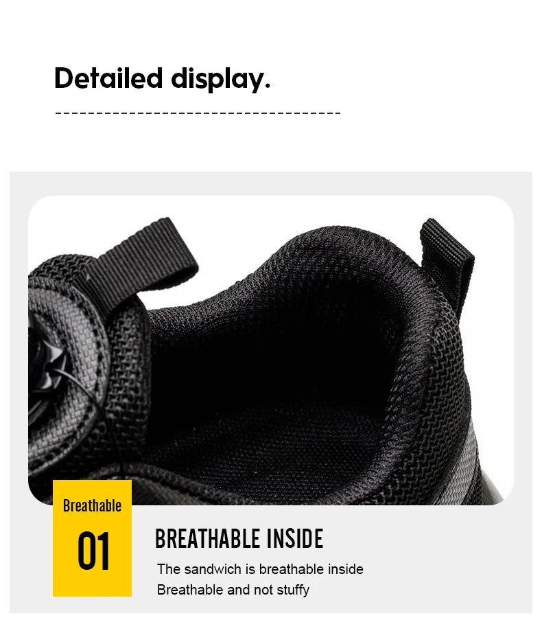 Men Rotating Button Safety Shoes Steel Toe Work Sneakers Indestructible Shoes Puncture-Proof Work Boots Air Cushion Safety Shoes