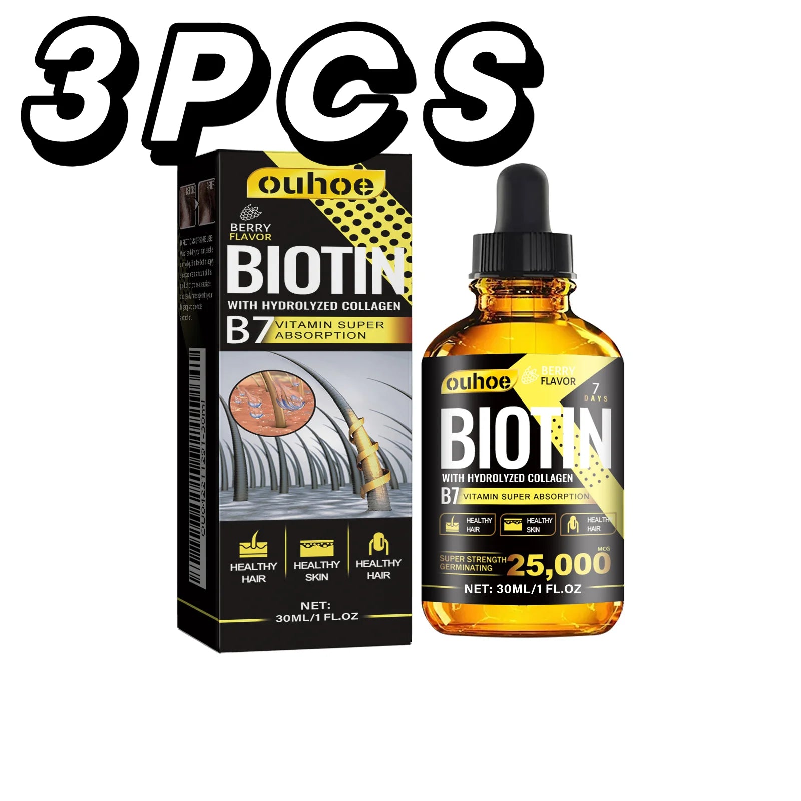 Óleo Capilar com Biotina e Colágeno – Sérum Fortalecedor para o Couro Cabeludo com Extratos Naturais de Alecrim e Ginseng – Para Mais Volume e Espessura – Indicado para Todos os Tipos de Cabelo